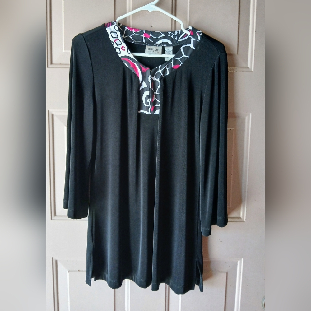 Chico's Elegant Black Tunic with Pink Accents